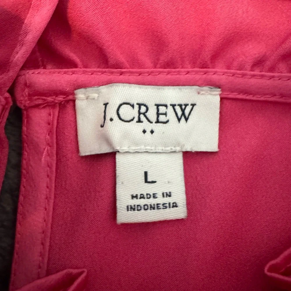 J.Crew Satin Bow-Neck Sleeveless Top Ruffle Mock Neck Pink Large